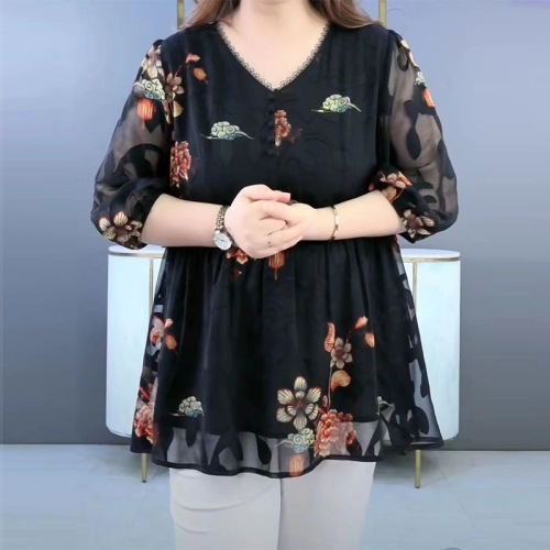 Official picture original quality plus size women's clothing 2024 slim chiffon shirt women's summer temperament top