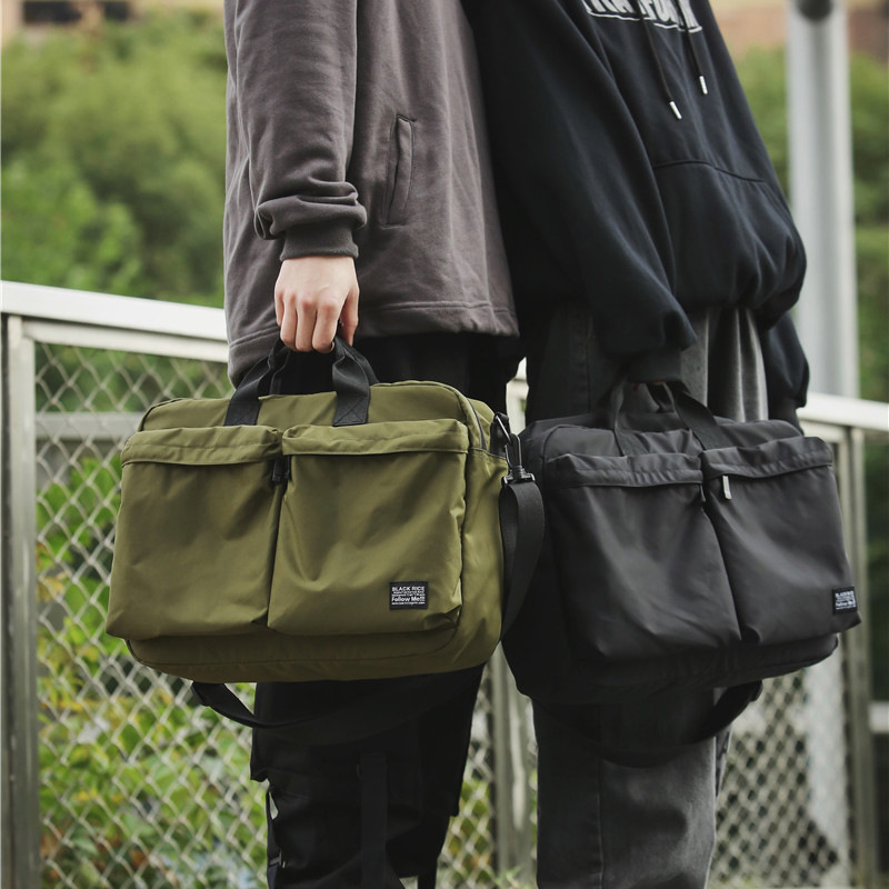 Japanese and Korean trendy brand solid color single-shoulder bag for men, business casual commuting bag, single-shoulder cross-body handbag, versatile and fashionable