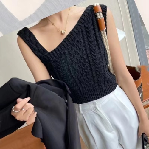 夏季新款韩版对称斜领短款显瘦小众针织背心外穿别致上衣女