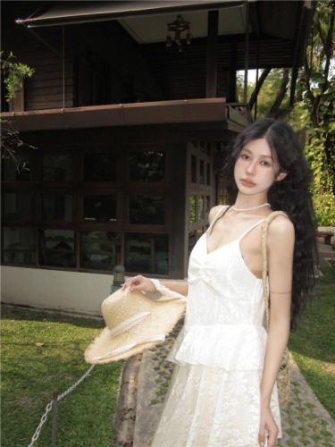 Real shot ~ 48 hours delivery sweet hot girl ruffled suspender dress fairy summer irregular temperament long skirt