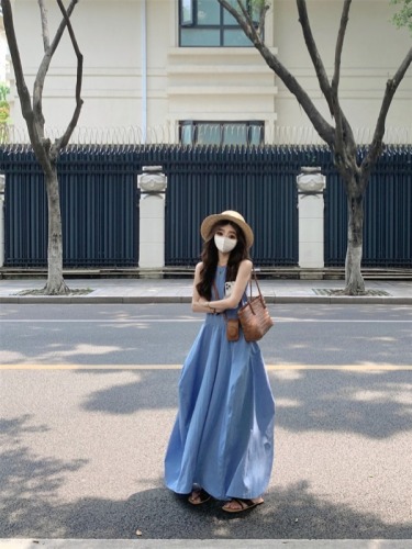 实拍#韩版设计感拼接花苞背心长裙