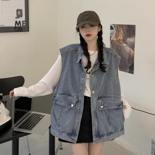 Internet celebrity denim vest 2024 summer thin waistcoat jacket for women Korean version loose and versatile student vest