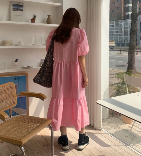 2024 Korean chic summer plus size Dongdaemun new niche simple solid color loose long dress for women