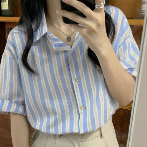 HEYGIRL黑哥 韩版宽松条纹衬衫女夏季薄款设计感小众复古上衣