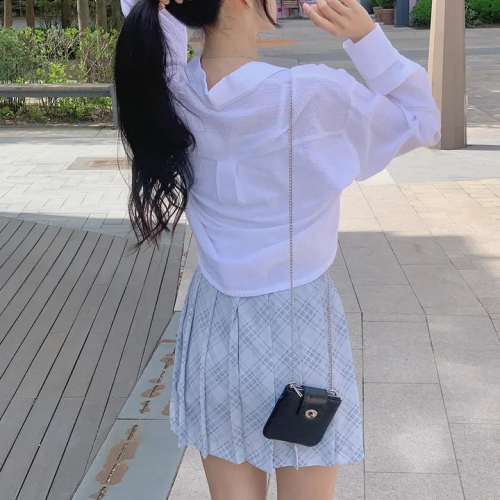 ！原版！韩国chic 蓝色小条纹衬衫设计感2024长袖防晒衬衫女