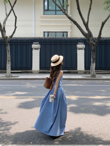 实拍#韩版设计感拼接花苞背心长裙