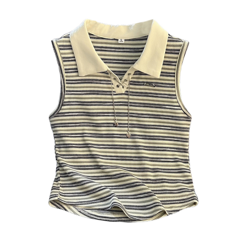 Actual shot of the new vest design with striped lapel top, right shoulder, versatile chain decorative vest for women, trendy