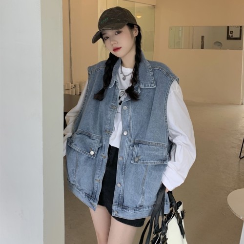 Internet celebrity denim vest 2024 summer thin waistcoat jacket for women Korean version loose and versatile student vest