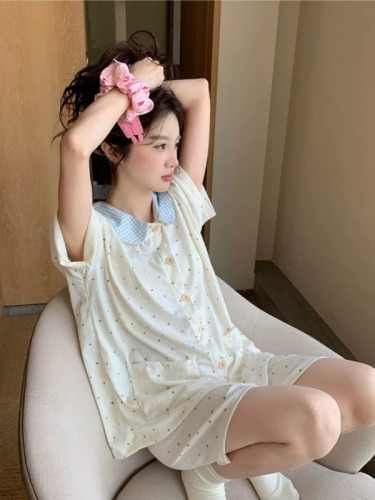 2024 new style Zoubu colorful polka dot short-sleeved pajamas suit for women summer ins style sweet home clothes can be worn outside