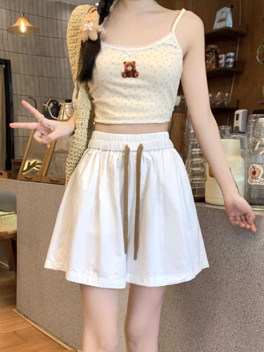 Actual shot~High-waisted elastic waist shorts for women, summer thin, loose, slimming, wide-leg, five-point pants