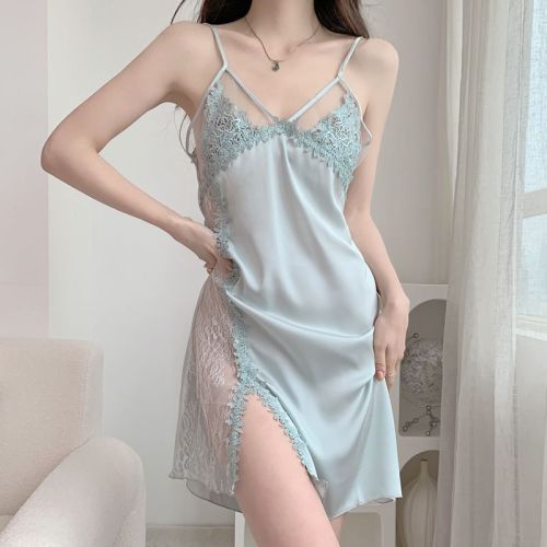Real shot of suspender nightgown, summer sexy pajamas, lace, low-cut, beautiful back, pure lust, small-breasted pajamas, home clothes