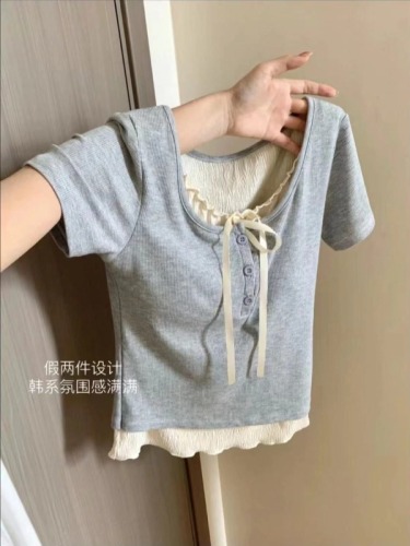 2*2 Free Style with Padded Bra and Color Matching Short Sleeve T-shirt 