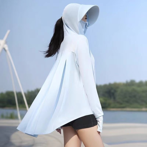 Sun protection clothing for women 2024 summer mid-length new style ice silk UV breathable thin loose coat short in front and long in back