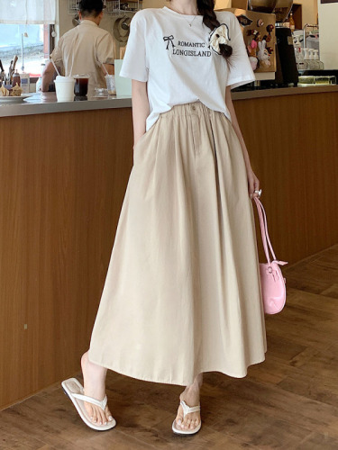 Actual shot ~ 2024 new Korean style khaki skirt, long skirt, niche workwear, high waist a-line skirt, umbrella skirt for women