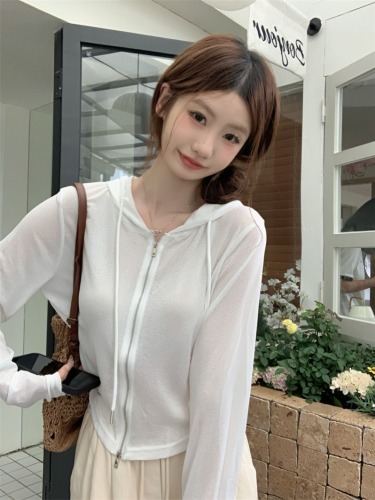 Real shot Thin hooded sun protection cardigan jacket women's summer design loose casual top