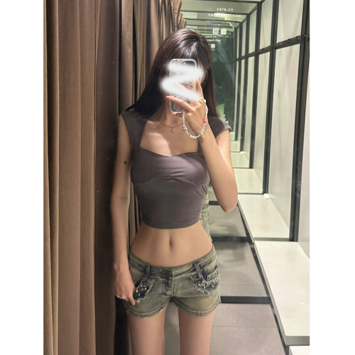 美式辣妹柳丁低腰牛仔超短裤女2024春夏新款修身显瘦包臀阔腿热裤