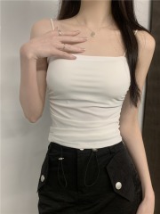 實拍 夏季新款皺褶吊帶背心帶胸墊女上衣