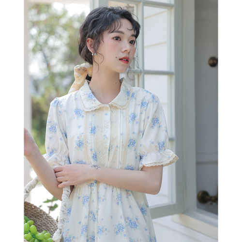 Actual shot of floral dress 2024 new summer Japanese style fresh and gentle style doll collar puff sleeve waist skirt