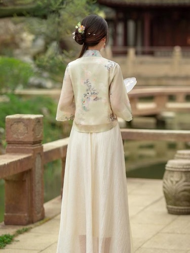 民国风改良汉服上衣中式女装唐装中国风夏装女禅意茶服茶艺师套装