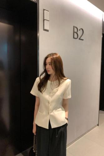 Korean chic summer French style round neck short-sleeved jacket