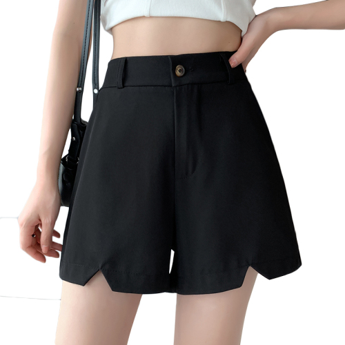 Real shot of suit shorts for women in summer thin wide-leg loose A-line high waist slit large size five-point suit pants for women