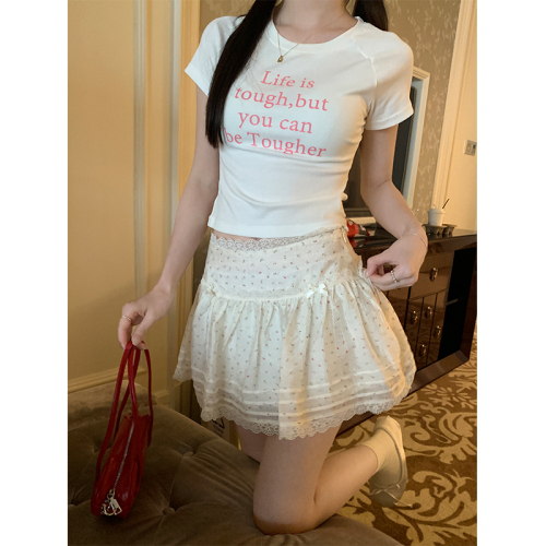 Real shot of summer sweet style bow lace skirt for women 2024 floral pure desire versatile short skirt