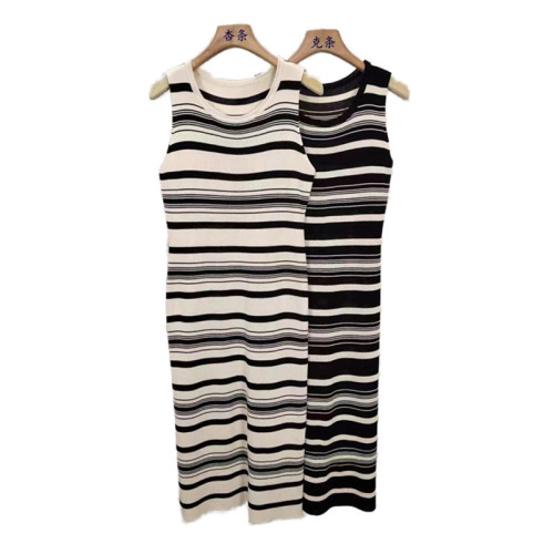 chic striped vest dress women's spring and summer Korean version 2024 new mid-length slim slim bottoming sleeveless dress