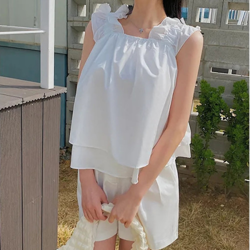 2024 summer Korean chic summer design leaking clavicle vest top sleeveless versatile shirt 5269