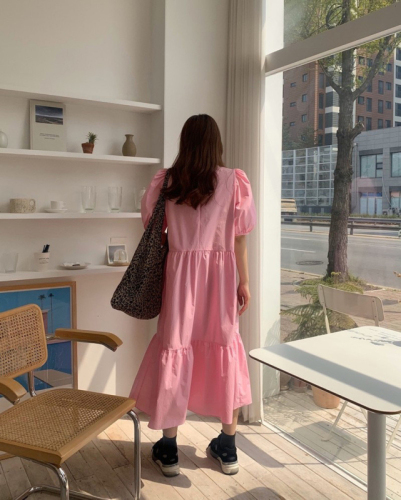 2024 Korean chic summer plus size Dongdaemun new niche simple solid color loose long dress for women