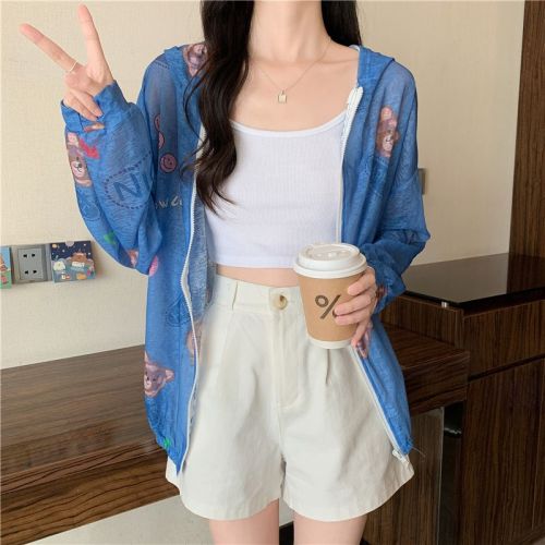 Actual shot of 100% polyester ice silk thin sun protection clothing for women Korean style loose breathable sun protection clothing jacket