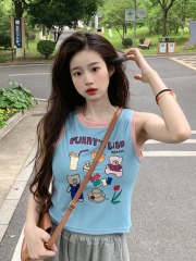 Original ~ Real Shot ~ Dopamine Colorful Sleeveless Splicing Vest Women's Summer Slim Short Top