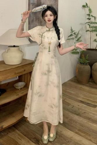 Plus size women's summer new Chinese-style improved cheongsam dress looks whiter, slimmer, classic and elegant