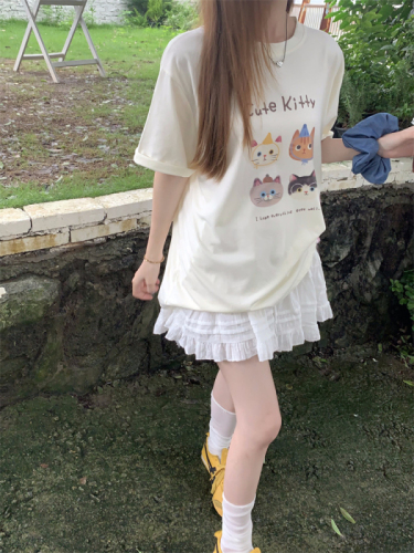 韩系圆领短袖T恤女夏季新款卡通图案印花宽松百搭休闲慵懒上衣潮