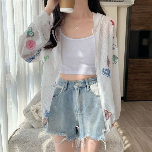 Actual shot of 100% polyester ice silk thin sun protection clothing for women Korean style loose breathable sun protection clothing jacket