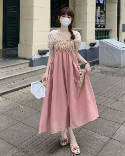 2024 new summer zipper style improved Hanfu Chinese style element printing gentle daily fairy ancient style dress