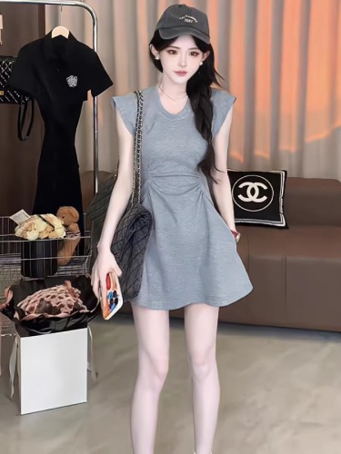 Summer new women's waist-slimming age-reducing dress pure lust style square neck A-line skirt short skirt ins