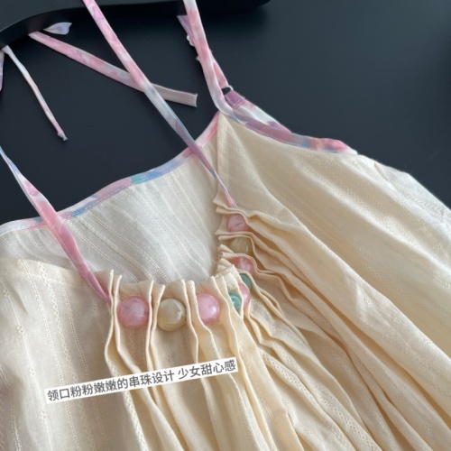 Acaine pearl macaron/mid-length swing collar cake dress suspender dress women's summer French sweet skirt