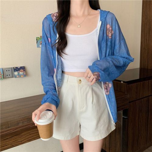 Actual shot of 100% polyester ice silk thin sun protection clothing for women Korean style loose breathable sun protection clothing jacket