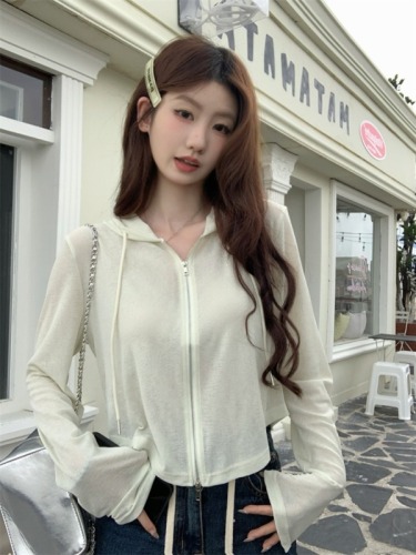 Real shot Thin hooded sun protection cardigan jacket women's summer design loose casual top