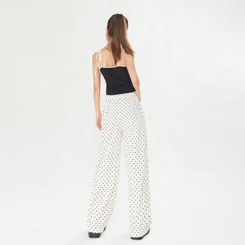 Real shot of 2024 summer new high-waisted loose casual pants for women with wide legs and drapey polka-dot Yamamoto pants