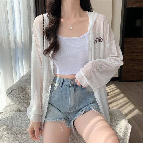 Actual shot of 100% polyester sun protection clothing for women, loose thin ice silk sun protection clothing, versatile air-conditioning shirt jacket