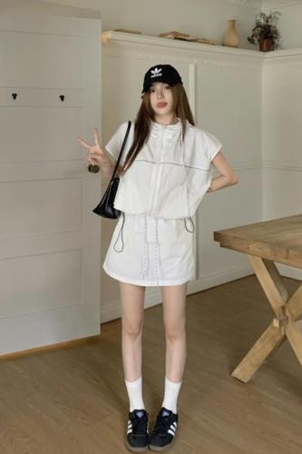 Actual shot ~ 2024 new summer sports anti-tank hooded jacket + elastic high-waisted skirt two-piece set