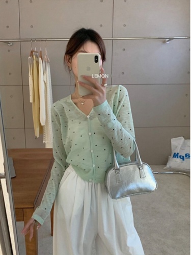 Korean linen ice silk polka dot sun protection cardigan for women 2024 summer ultra-thin polka dots with suspender skirt and slim top