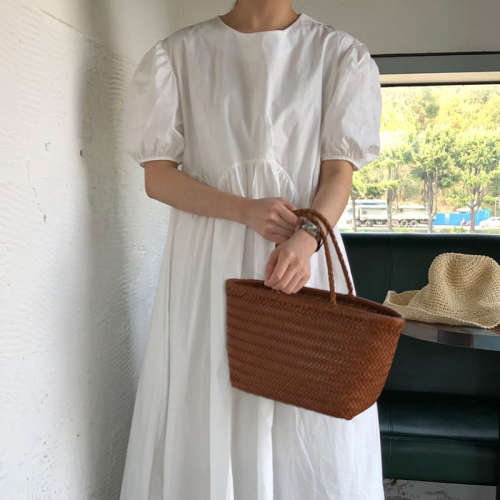 2024 Korean chic summer plus size Dongdaemun new niche simple solid color loose long dress for women