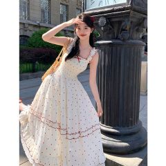 Acaine5/8 20:00 5% off polka girl Korean sweet girl lace polka dot suspender skirt