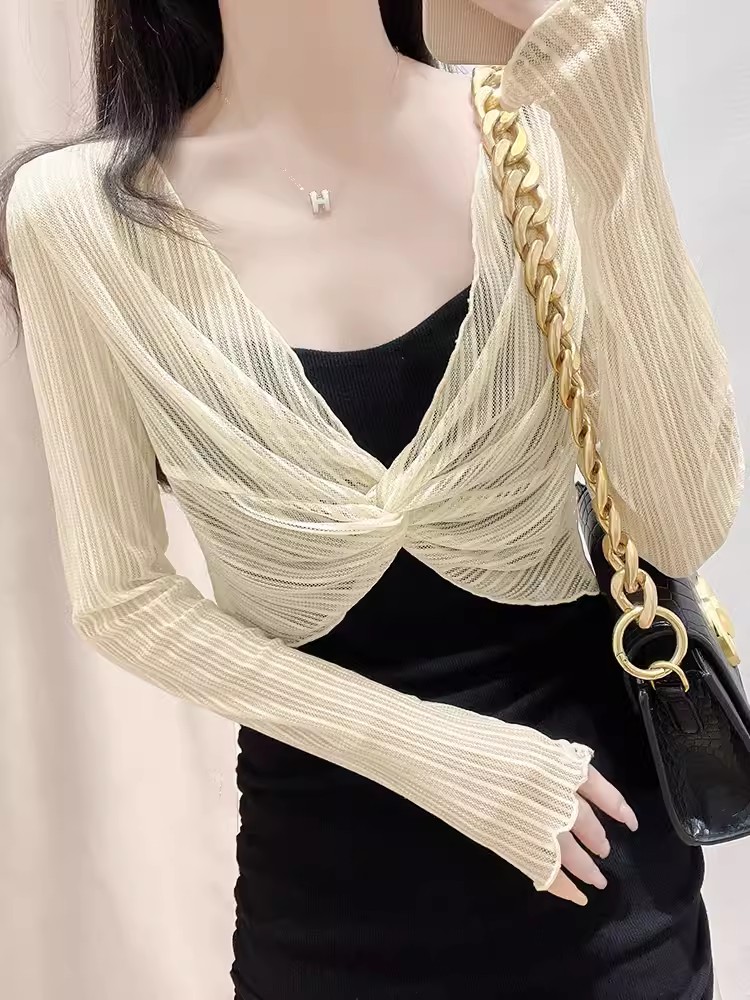 Summer sun protection lace shawl women's suspender skirt with blouse short gauze unique and unique hollow mesh top