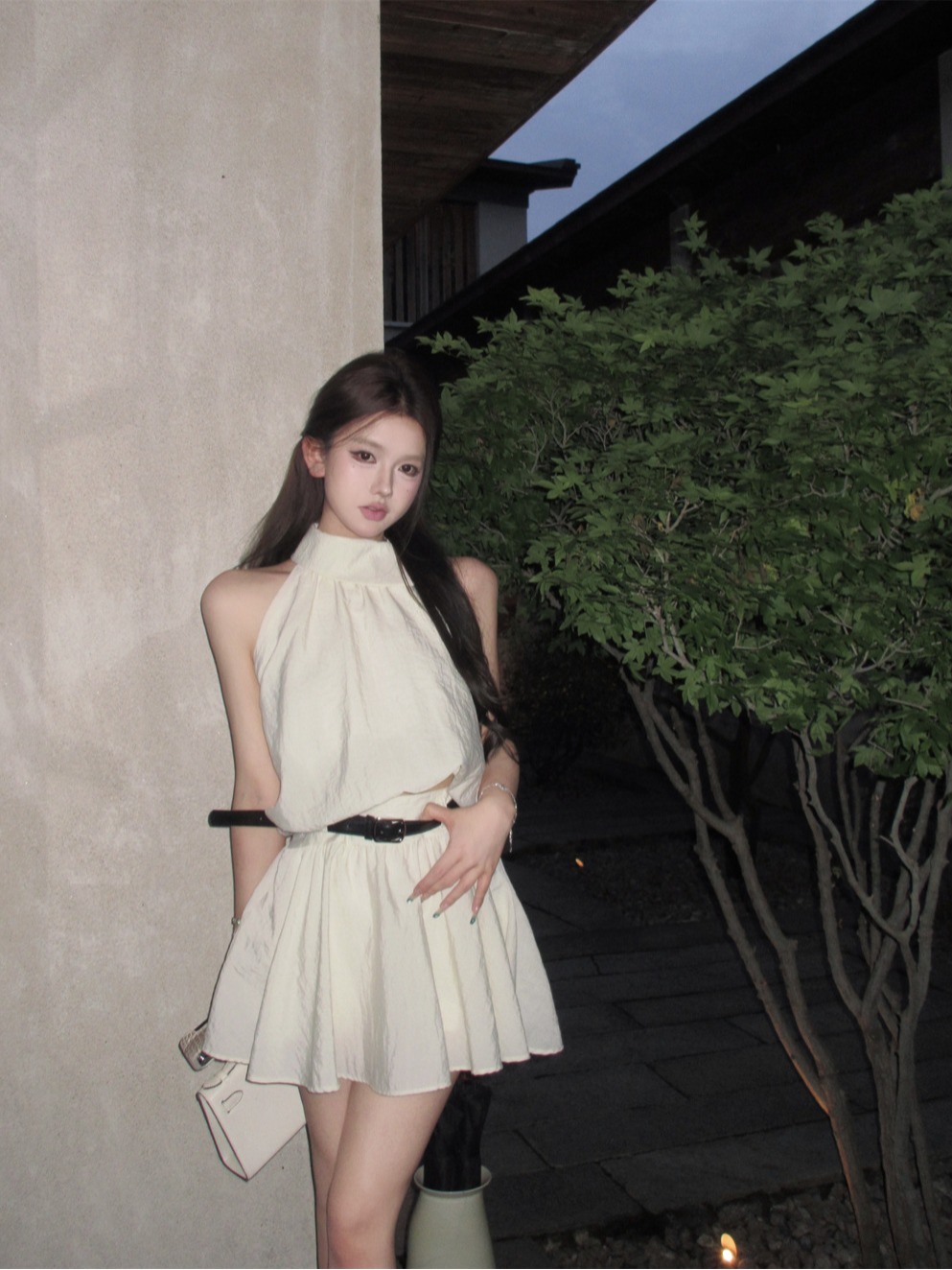 Fashionable Set for Girls - Summer Casual Sleeveless Neckline Top and Bustier Skirt - Floral Babydoll Hem Short Skirt Two-Piece Set