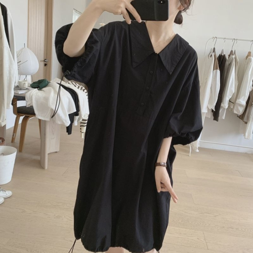 2024 Korean chic summer plus size new niche simple solid color loose mid-length dress for women