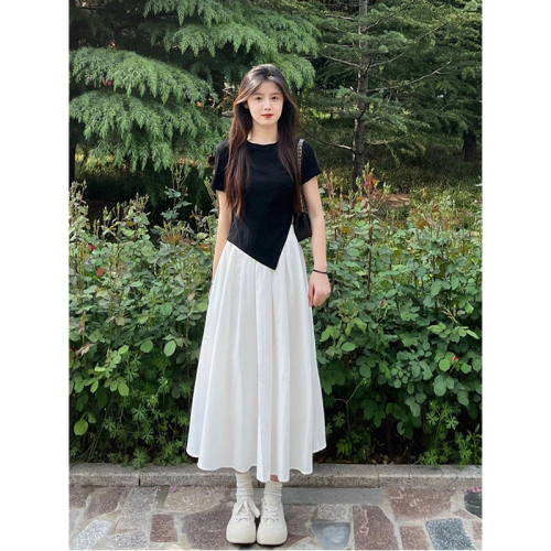 New high-waisted skirt for women in summer, medium and long, versatile, slimming, white A-line umbrella skirt for small people