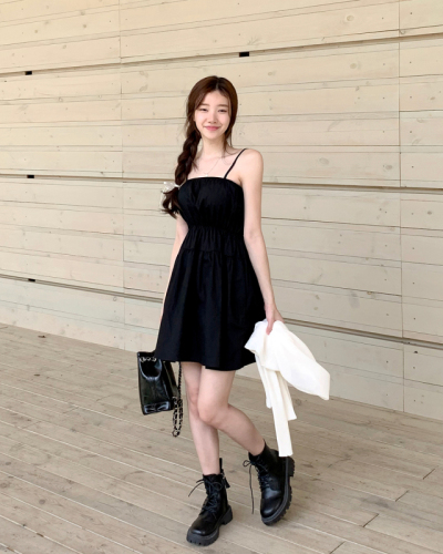 Size update Korean chic summer French style chiffon suspender skirt women's loose age-reducing holiday skirt